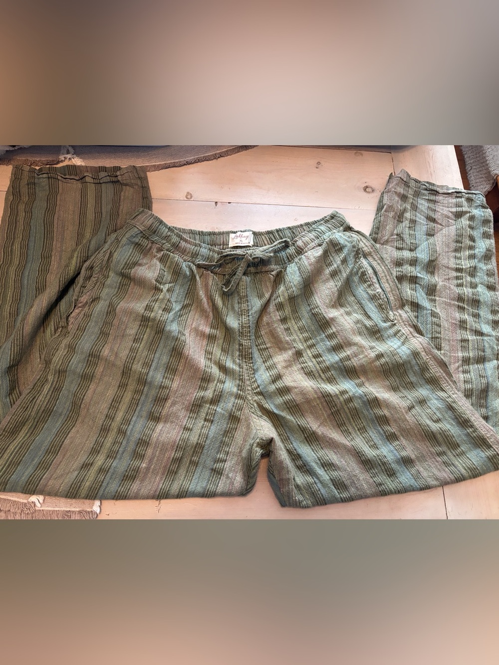 Lakhays women's Striped Pull-On Pants in Olive Green size XL